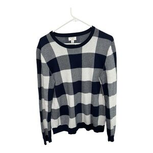 J Crew Pretty Navy & White Buffalo Plaid Check Long Sleeve TEDDIE Sweater size L